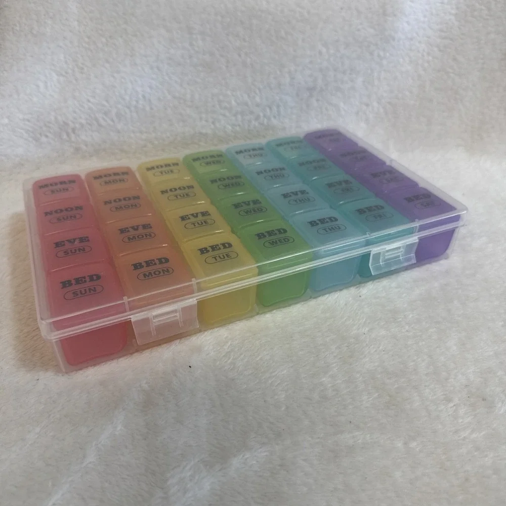 Rainbow Weekly Pill Organizer‎ 7 Day 4 Times a Day AM PM Travel Case